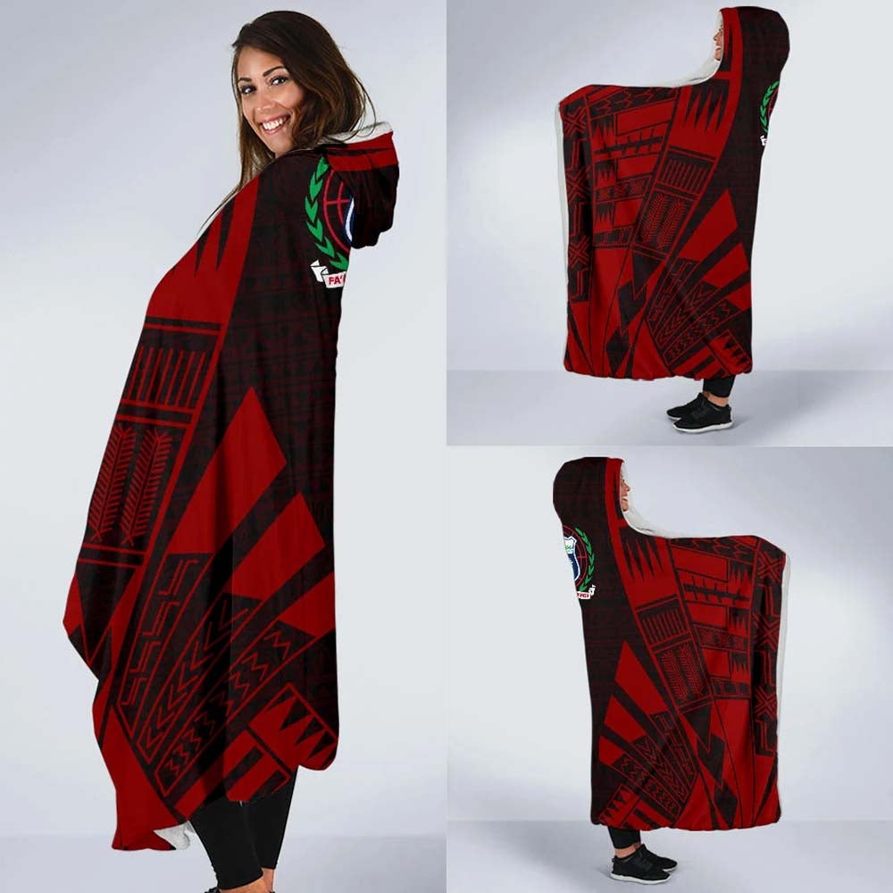 Samoa Hooded Blanket - Polynesian Tattoo Red