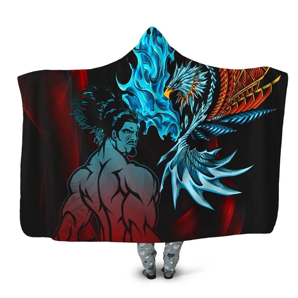 Samoa Hooded Blanket - Samoan Warrior With Eagle