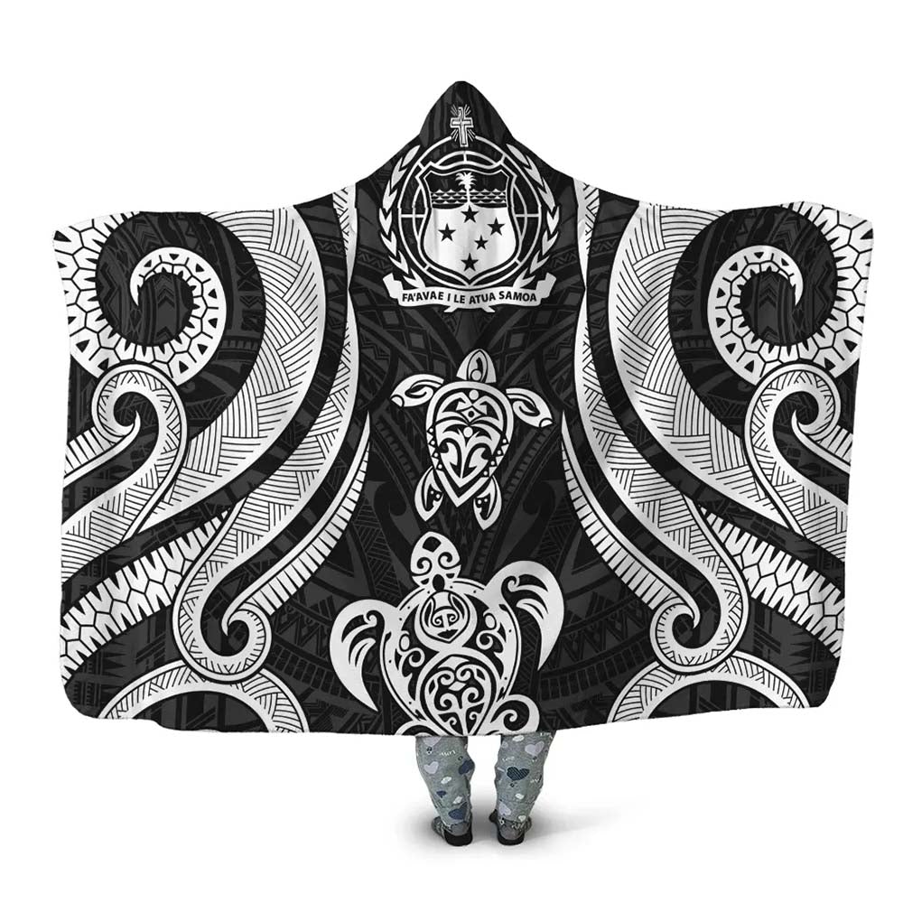 Samoa Hooded Blanket - White Tentacle Turtle-Myprintsy