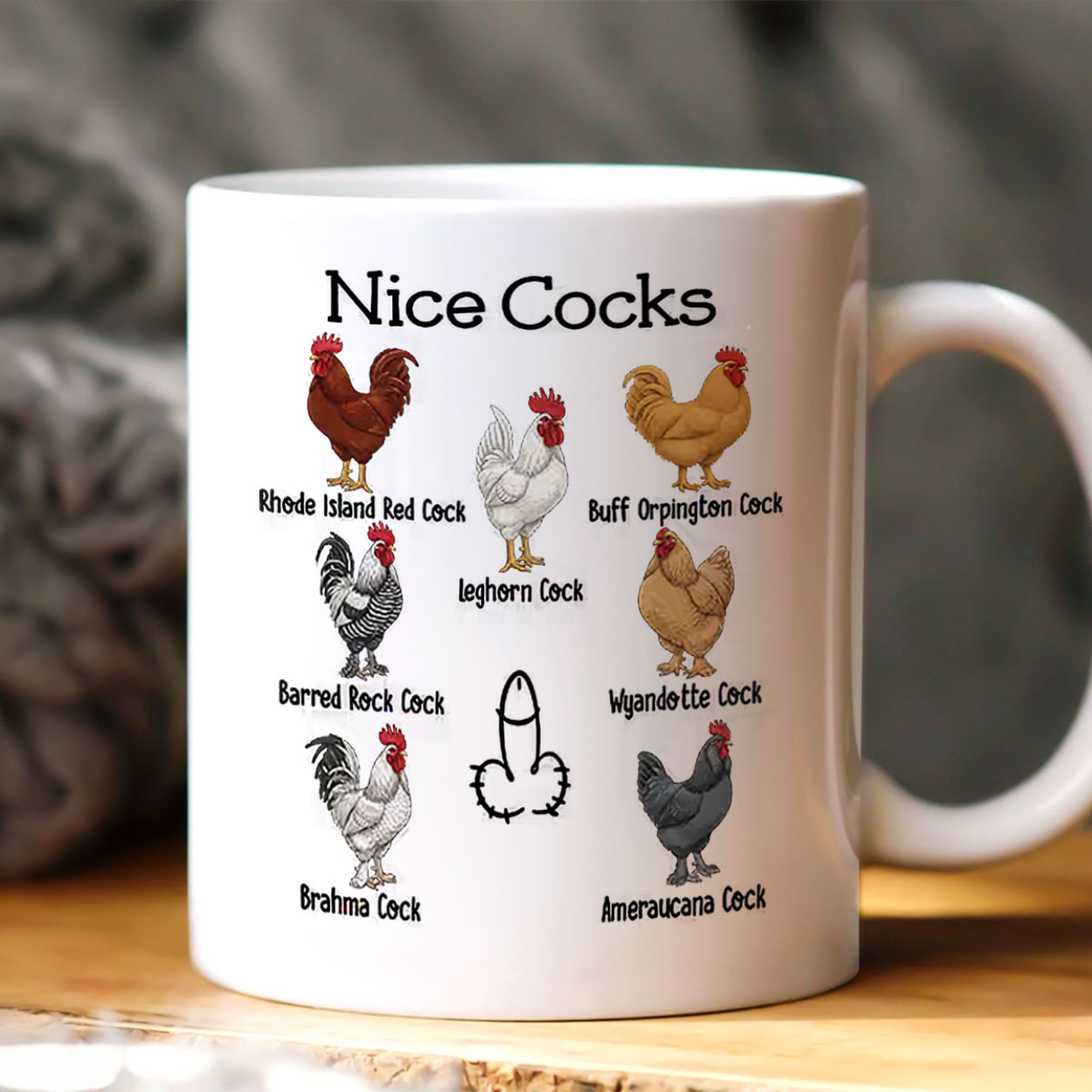 Nice Cocks Funny Rooster Pun - Personalized Ceramic Coffee Mug