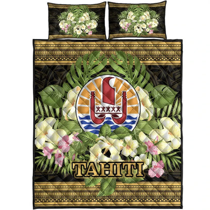 Tahiti Quilt Bed Set - Polynesian Gold Patterns Collection