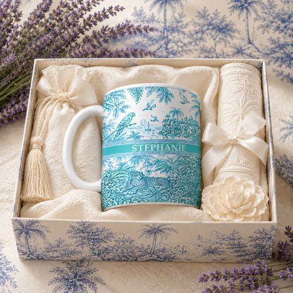 French Riviera Collection & Toile De Jouy Pattern Aquamarina - Personalized Accent Mug