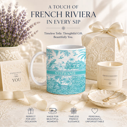 French Riviera Collection & Toile De Jouy Pattern Aquamarina - Personalized Accent Mug