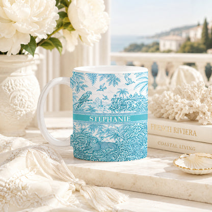 French Riviera Collection & Toile De Jouy Pattern Aquamarina - Personalized Accent Mug