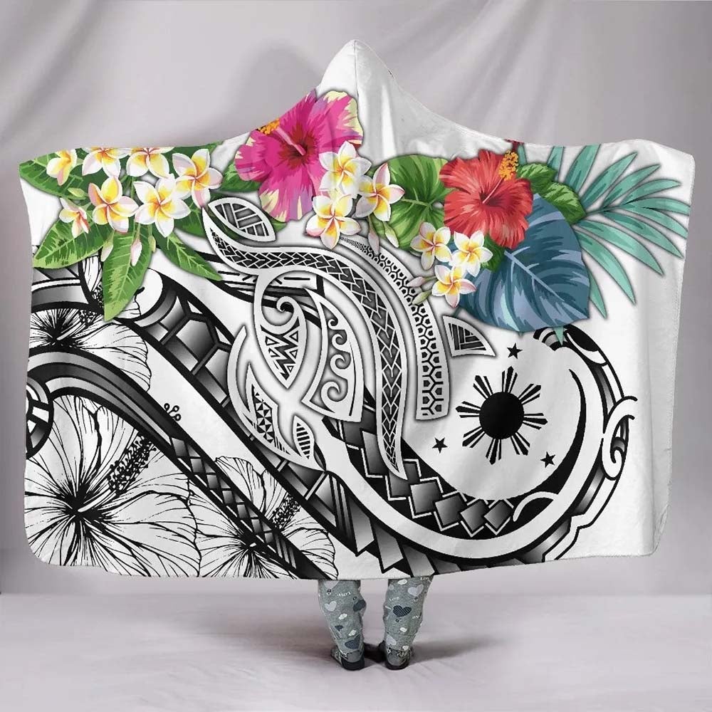The Philippines Hooded Blanket - Summer Plumeria (White)-Myprintsy