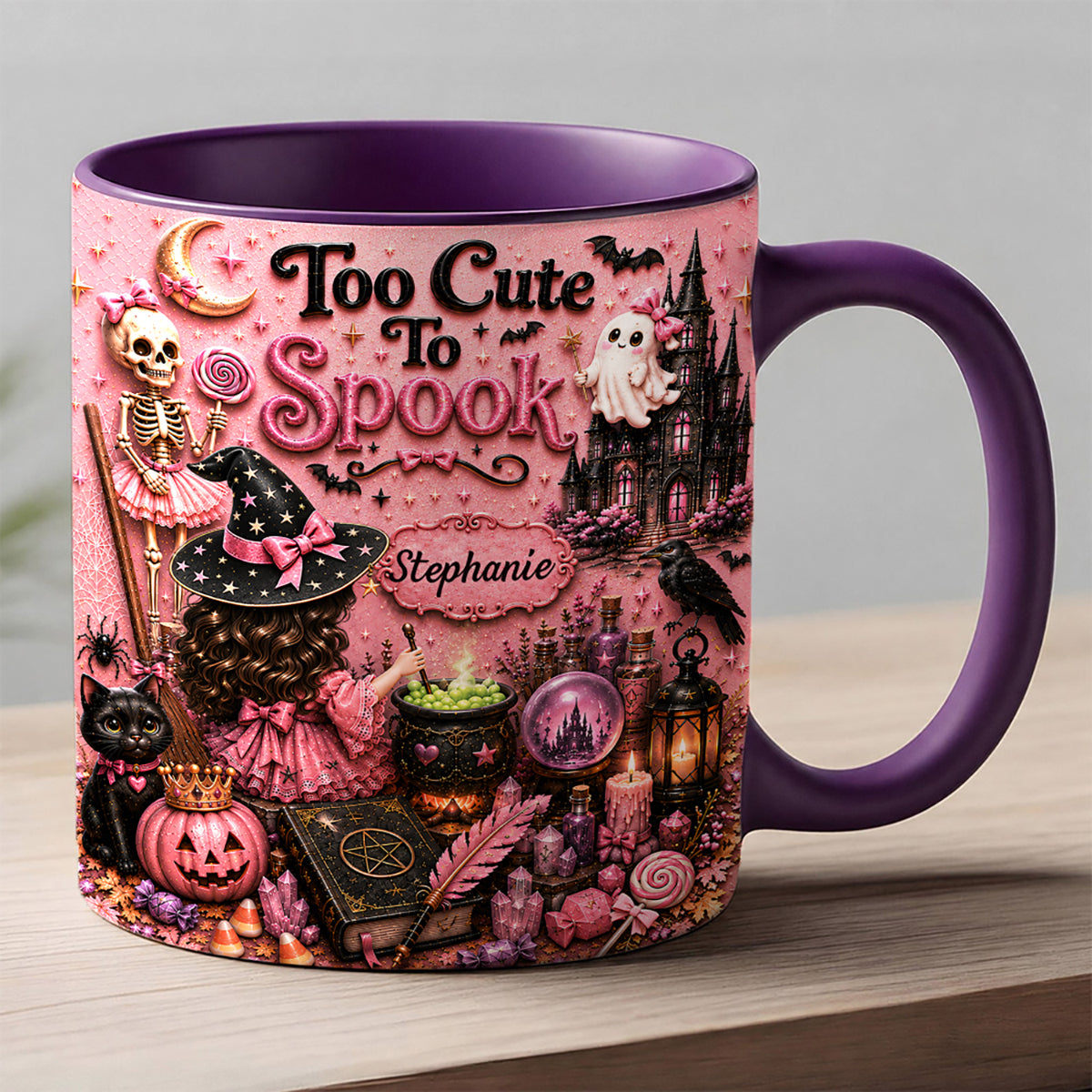 Too Cute To Spook - Personalized Pink Halloween Accent Mug