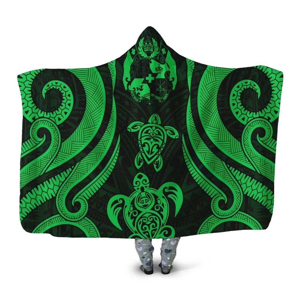 Tonga Hooded Blanket - Green Tentacle Turtle