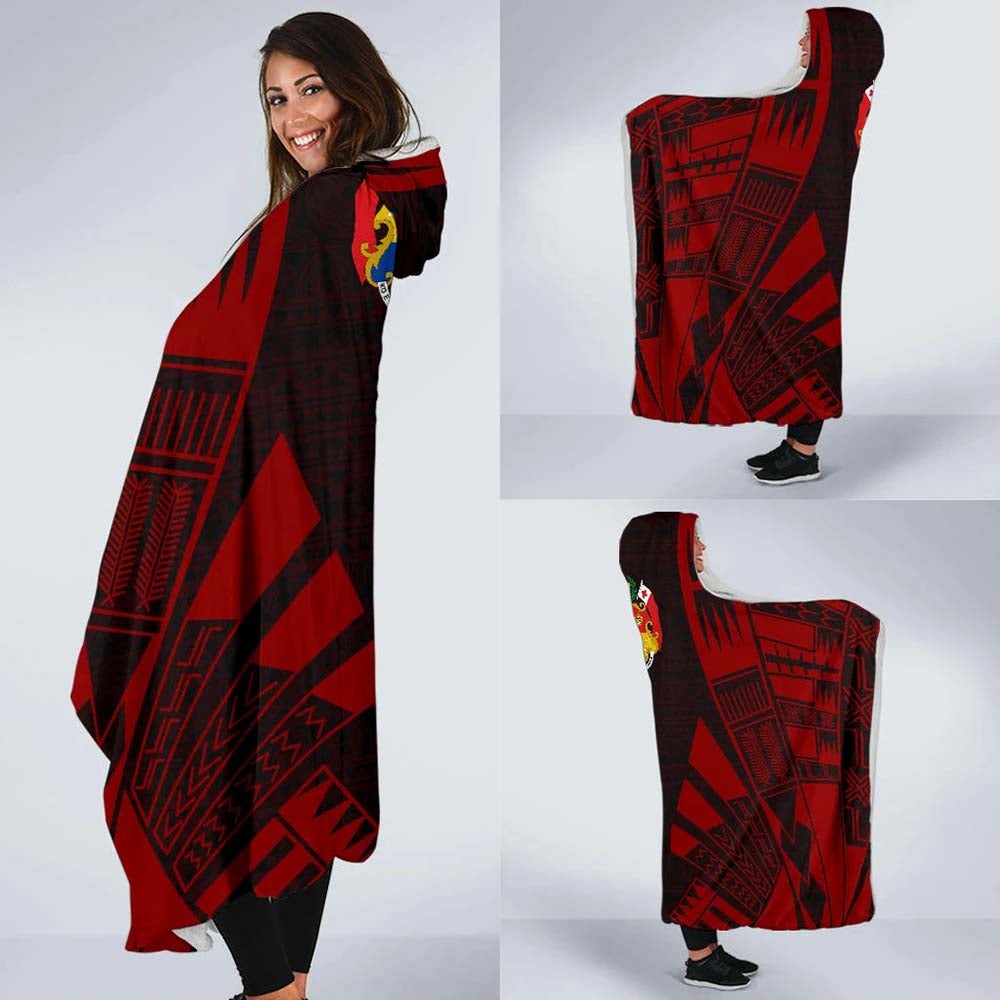 Tonga Hooded Blanket - Polynesian Tattoo Red