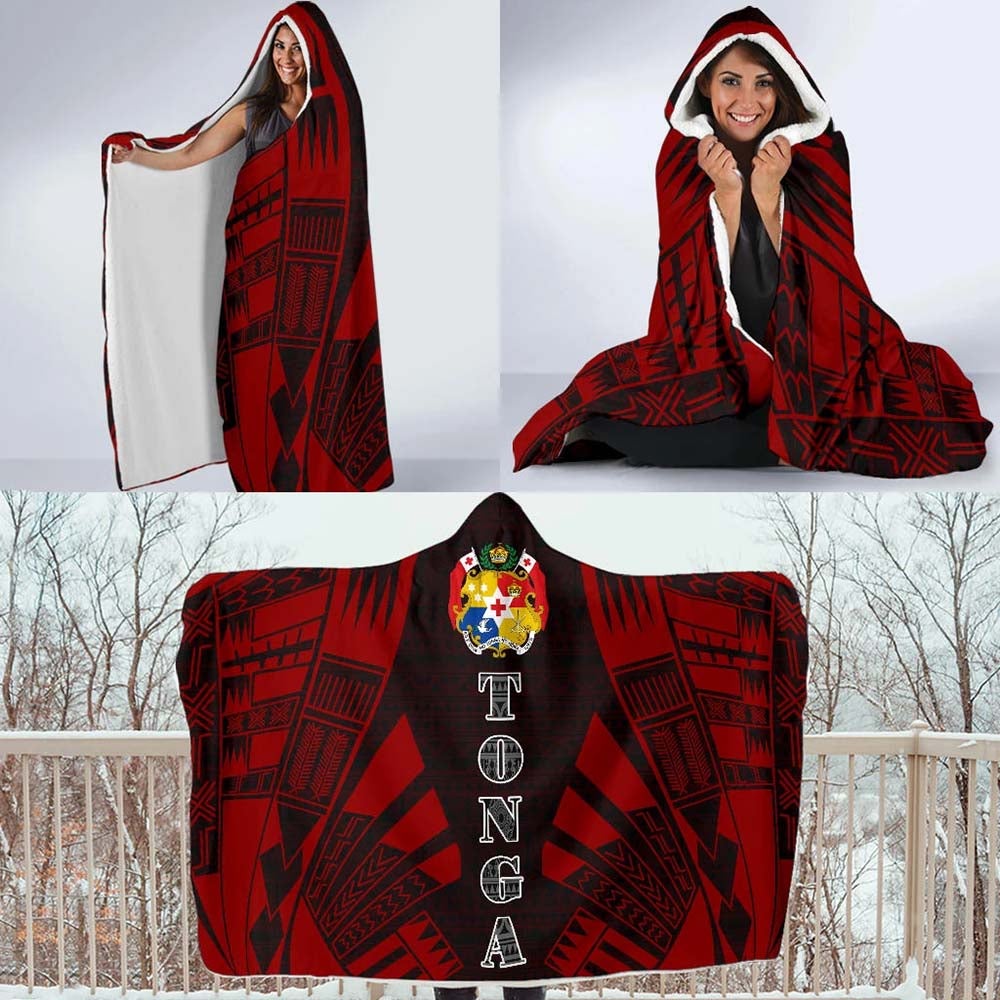 Tonga Hooded Blanket - Polynesian Tattoo Red