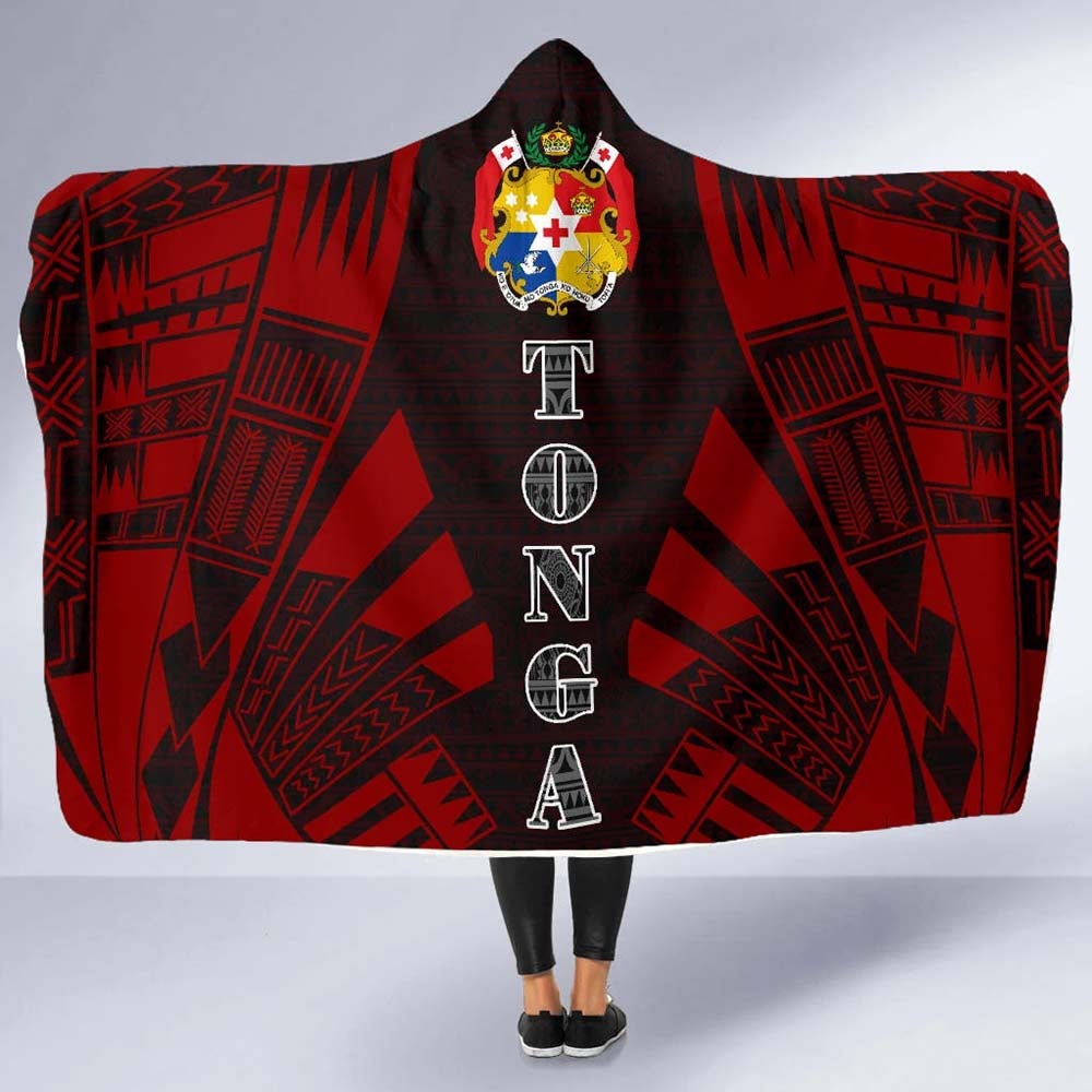 Tonga Hooded Blanket - Polynesian Tattoo Red