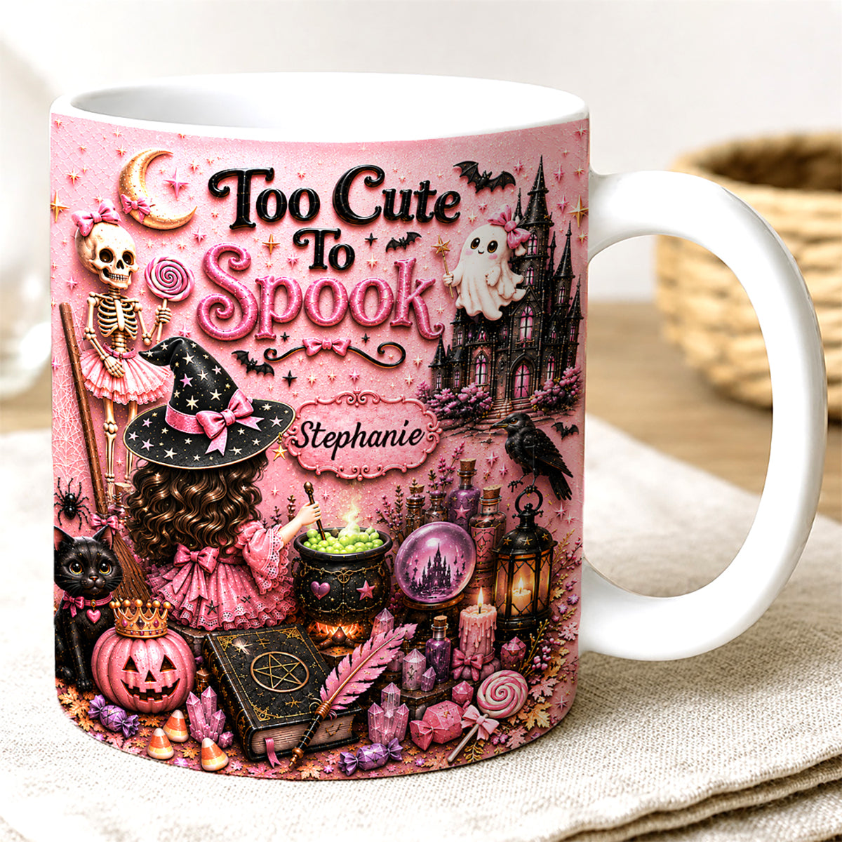 Too Cute To Spook - Personalized Pink Halloween Accent Mug