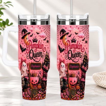 Pumpkin Queen - Personalized Pink Halloween 40oz Tumbler With Straw