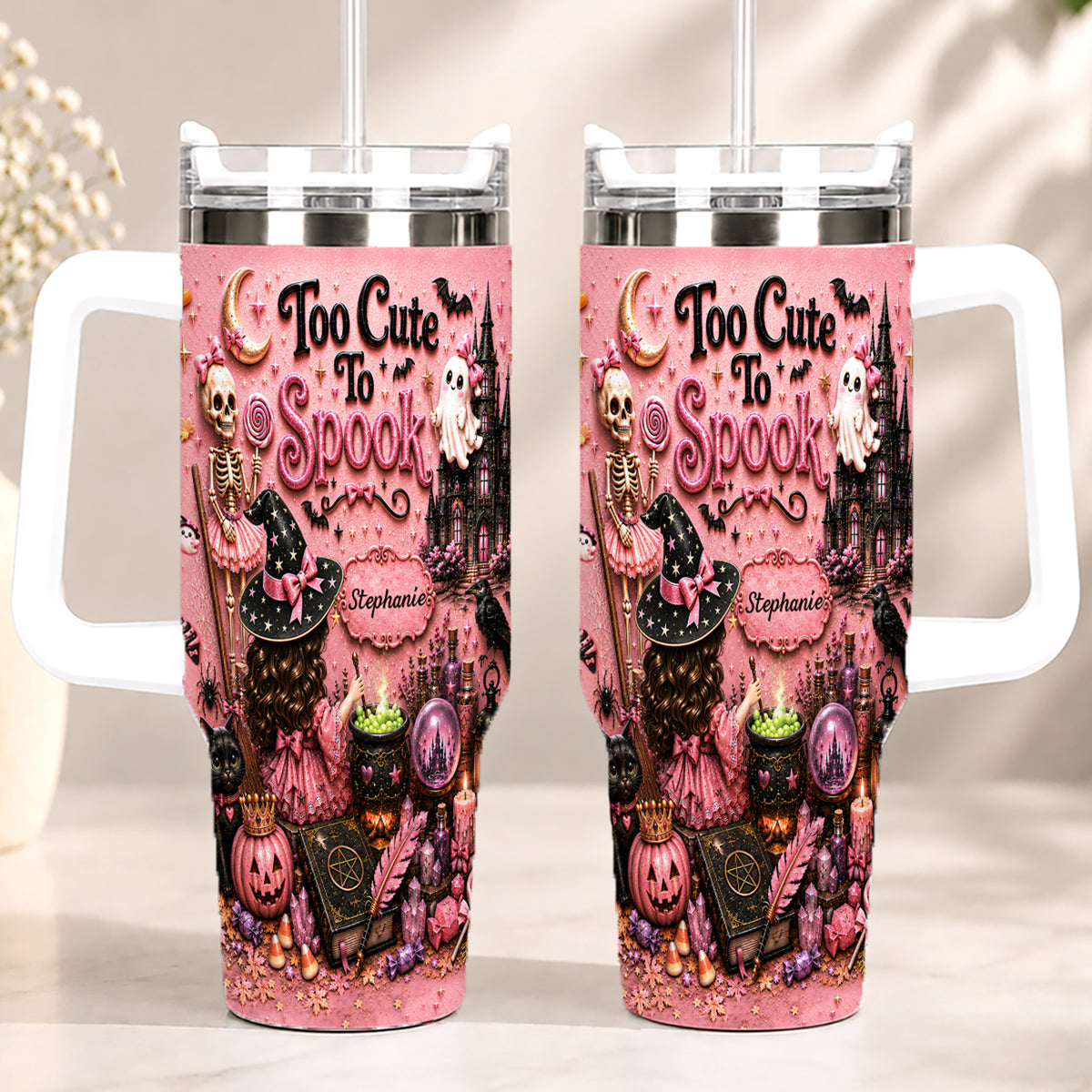 Too Cute To Spook - Personalized Pink Halloween 40oz Tumbler With Straw