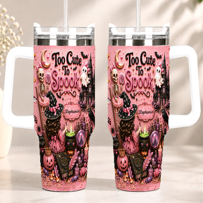 Too Cute To Spook - Personalized Pink Halloween 40oz Tumbler With Straw