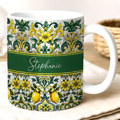 Mediterranean Style & Majolica Print Sun-Kissed Limoncello - Personalized 3D Accent Mug