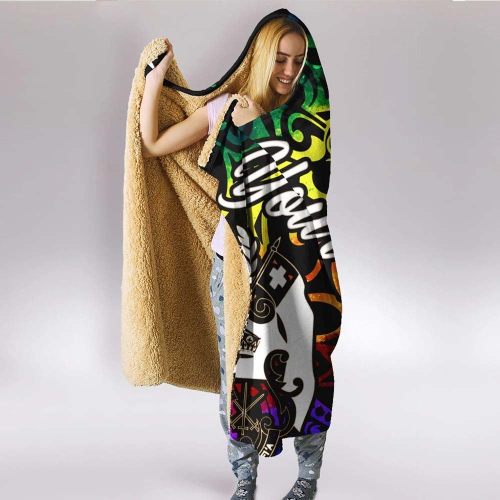 Tuvalu Custom Personalised Hooded Blanket - Rainbow Polynesian Pattern