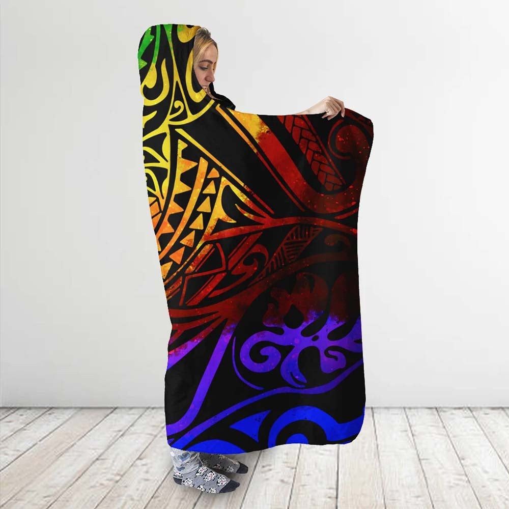 Tuvalu Hooded Blanket - Rainbow Polynesian Pattern