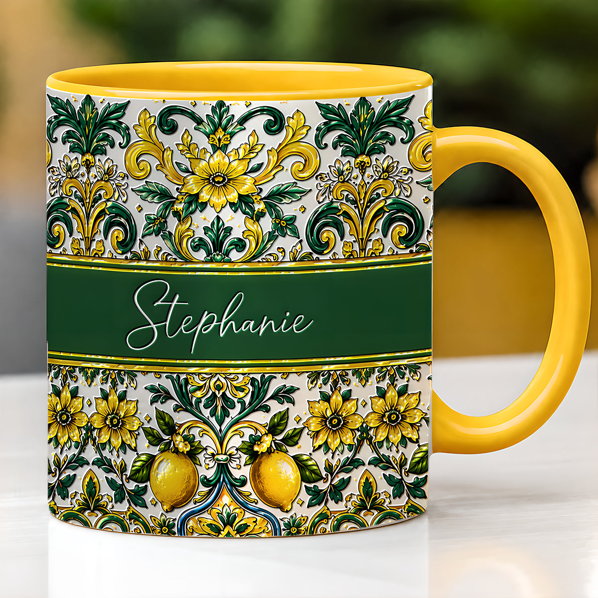 Mediterranean Style & Majolica Print Sun-Kissed Limoncello - Personalized 3D Accent Mug