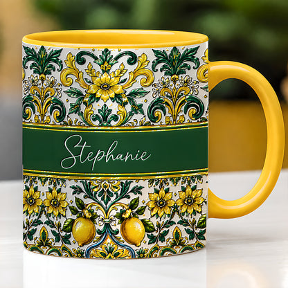 Mediterranean Style & Majolica Print Sun-Kissed Limoncello - Personalized 3D Accent Mug