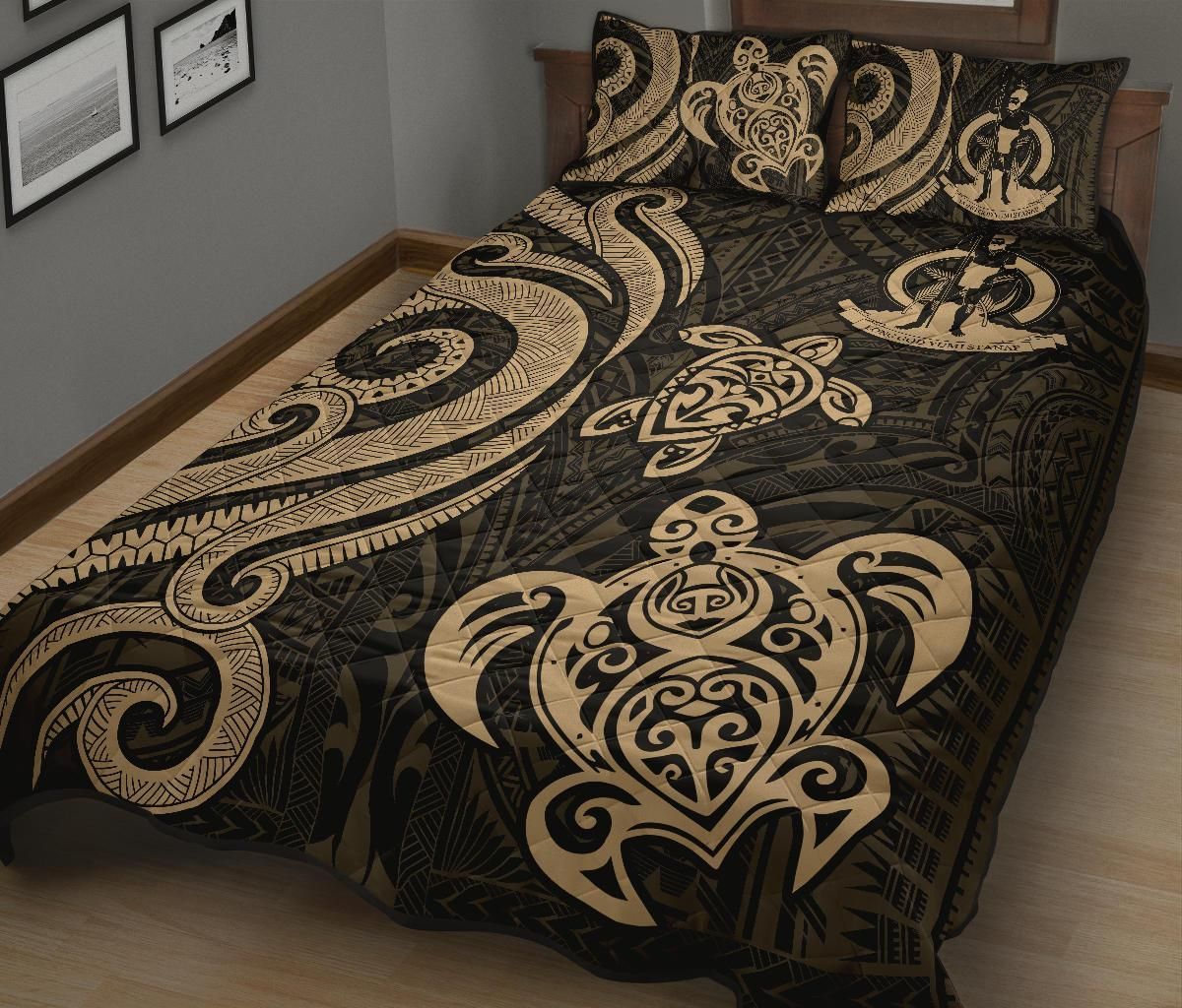 Vanuatu Quilt Bed Set - Gold Tentacle Turtle