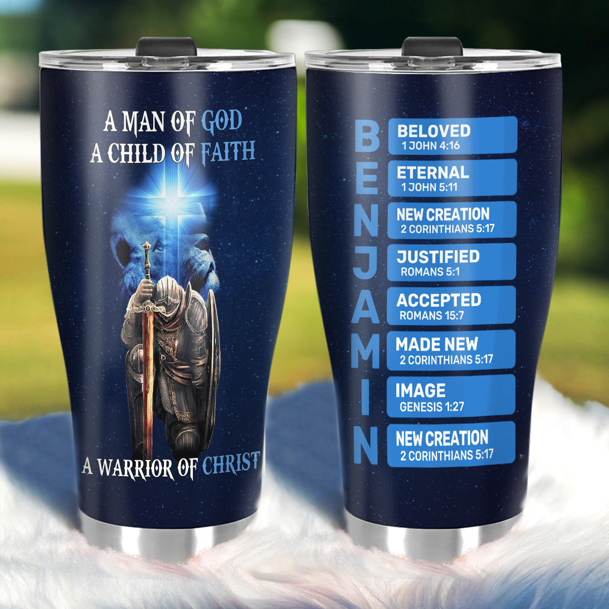 A Man Of God A Child Of Fate A Warrior Of Christ - Personalized Tumbler Cup