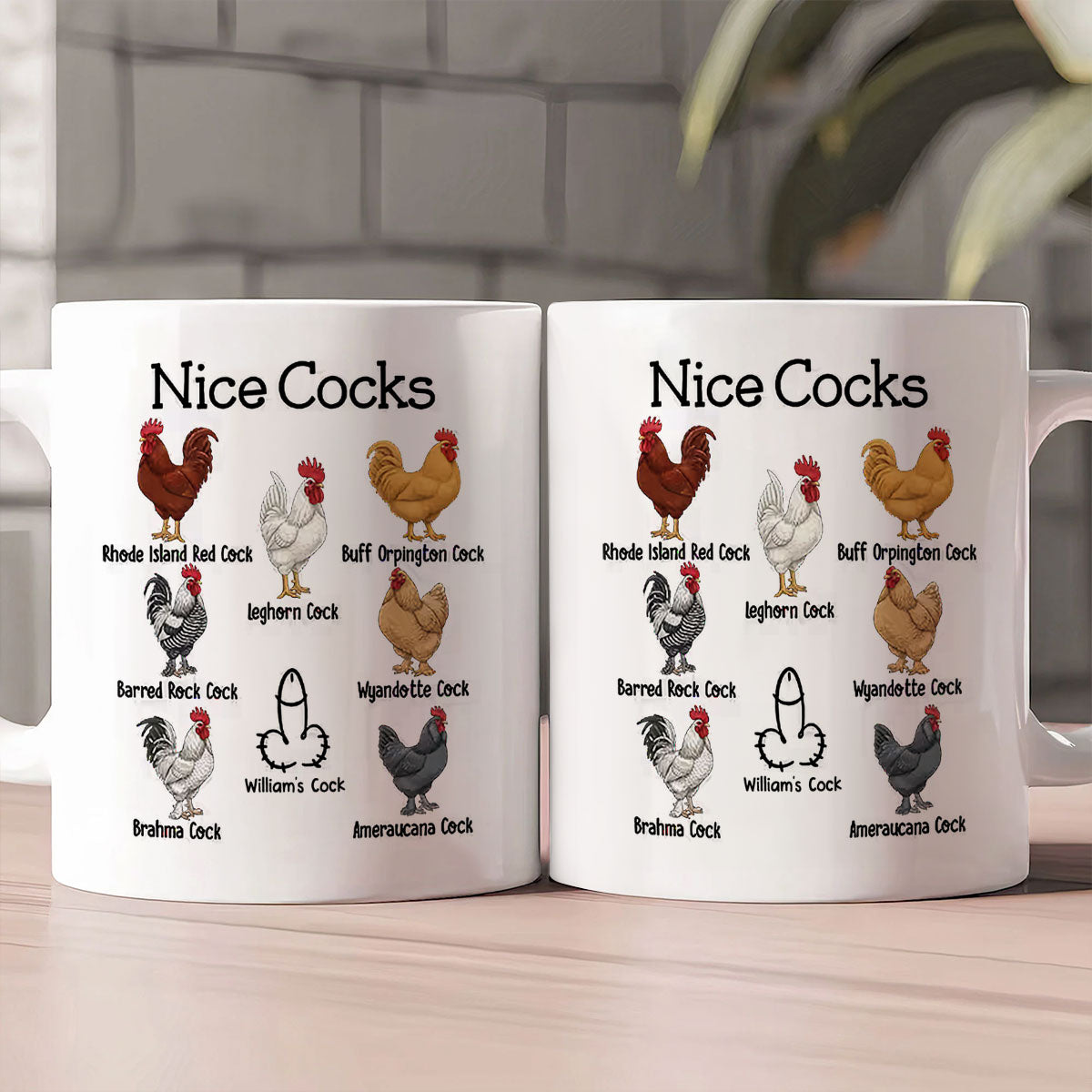 Nice Cocks Funny Rooster Pun - Personalized Ceramic Coffee Mug