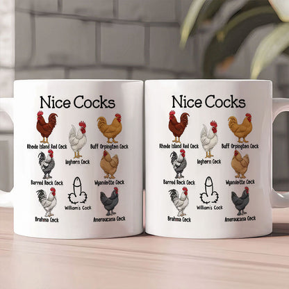 Nice Cocks Funny Rooster Pun - Personalized Ceramic Coffee Mug