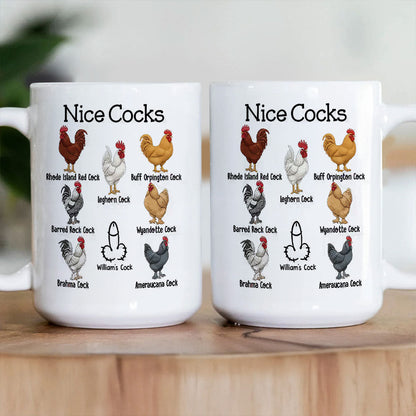 Nice Cocks Funny Rooster Pun - Personalized Ceramic Coffee Mug