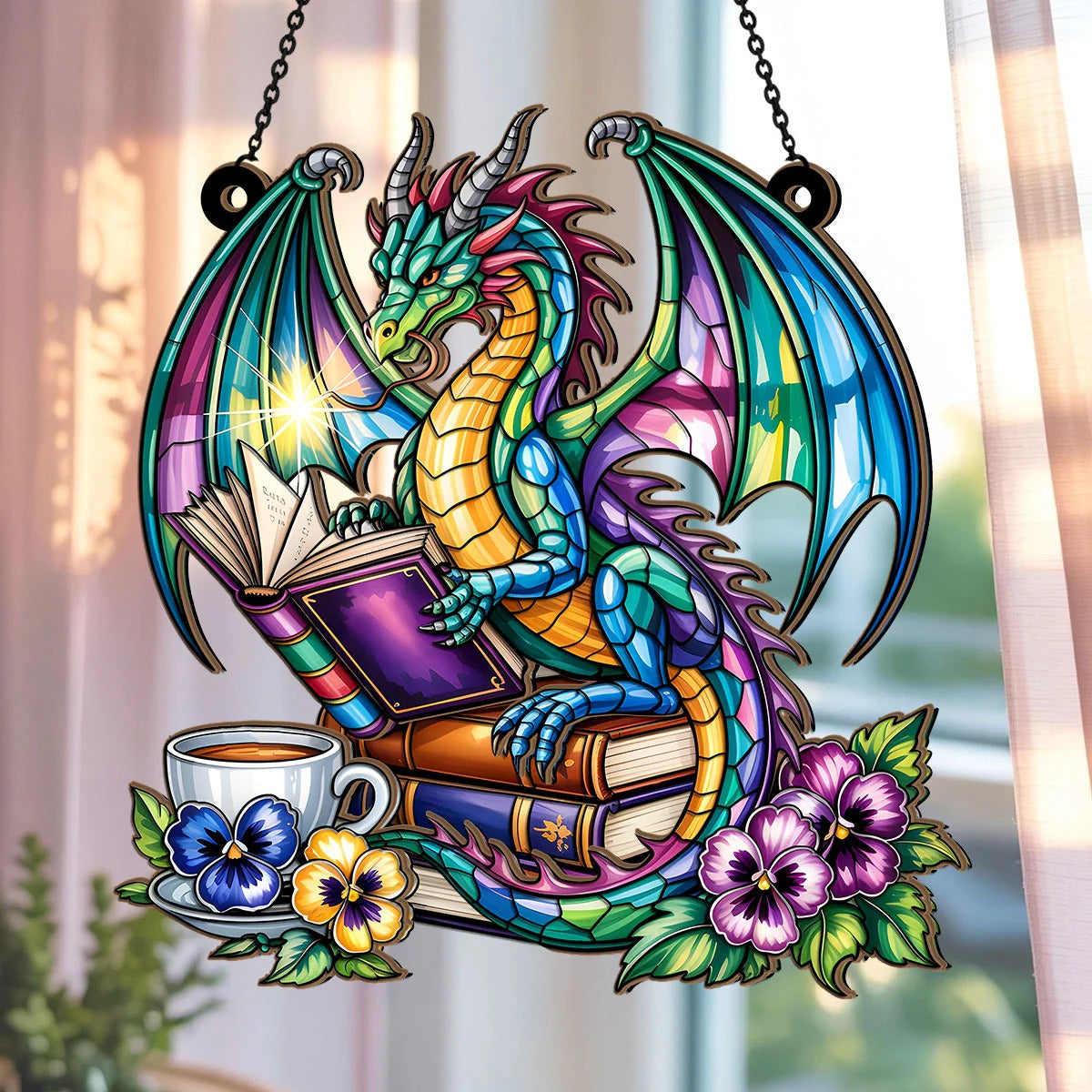 The Book Dragon - Window Hanging Suncatcher