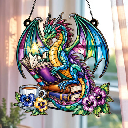The Book Dragon - Window Hanging Suncatcher