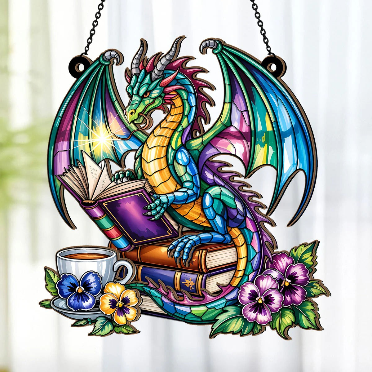 The Book Dragon - Window Hanging Suncatcher