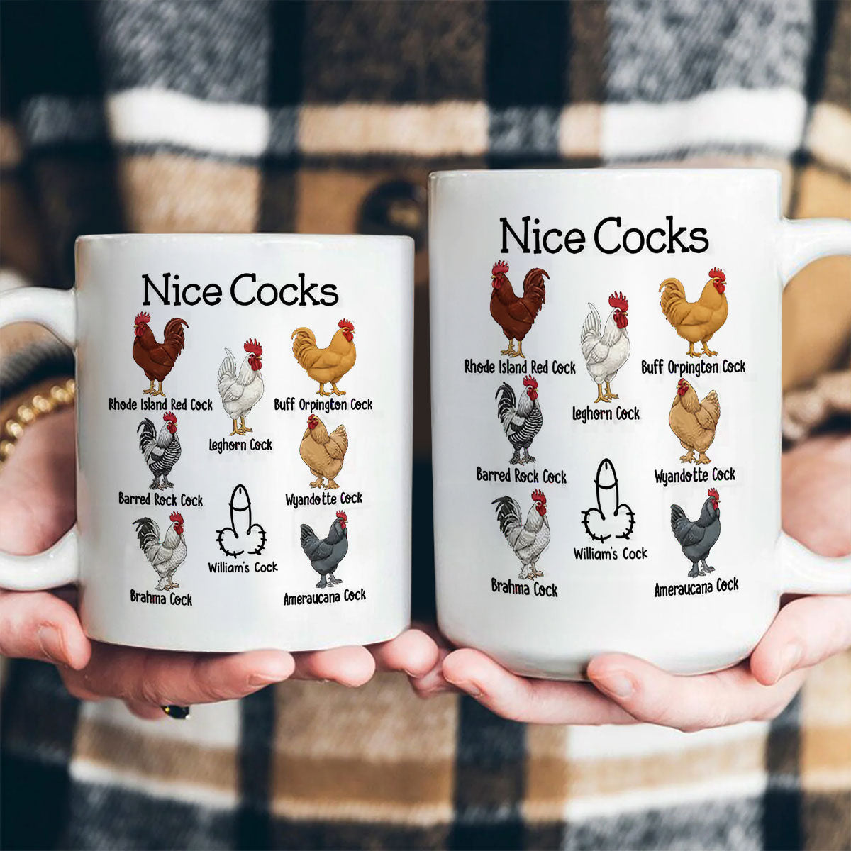 Nice Cocks Funny Rooster Pun - Personalized Ceramic Coffee Mug