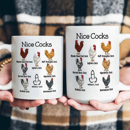 Nice Cocks Funny Rooster Pun - Personalized Ceramic Coffee Mug