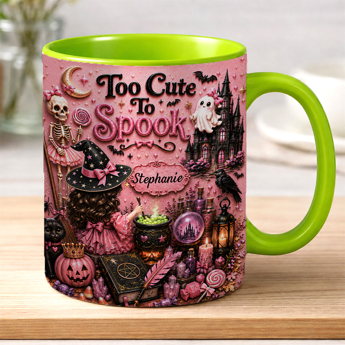Too Cute To Spook - Personalized Pink Halloween Accent Mug