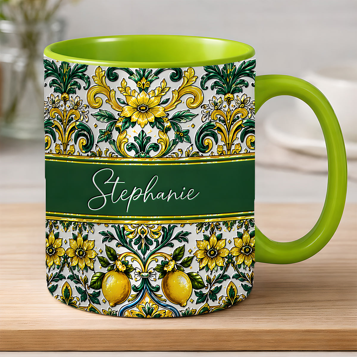 Mediterranean Style & Majolica Print Sun-Kissed Limoncello - Personalized 3D Accent Mug