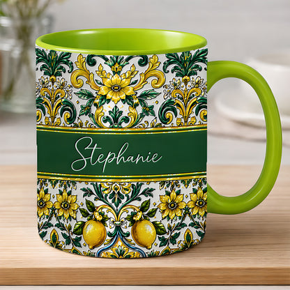 Mediterranean Style & Majolica Print Sun-Kissed Limoncello - Personalized 3D Accent Mug