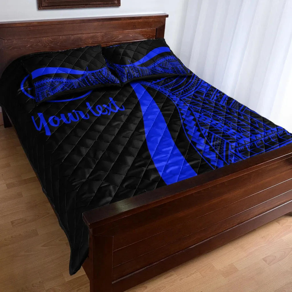 Yap Custom Personalised Quilt Bed Set - Blue Polynesian Tentacle Tribal Pattern