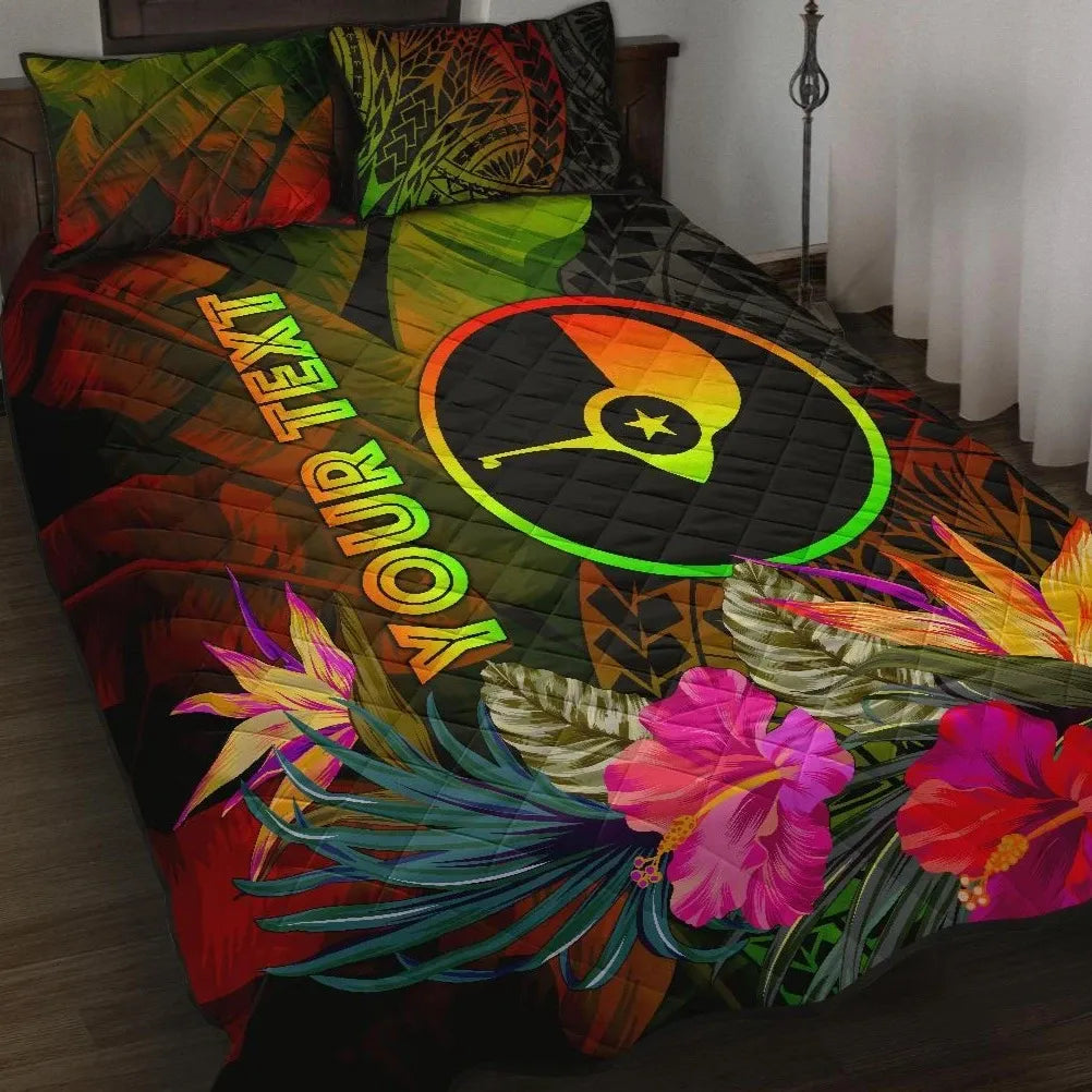 Yap Polynesian Personalised Quilt Bed Set - Hibiscus and Banana Leaves