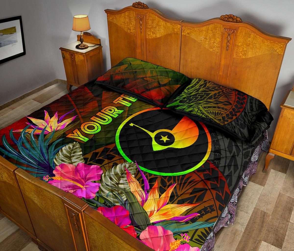 Yap Polynesian Personalised Quilt Bed Set - Hibiscus and Banana Leaves
