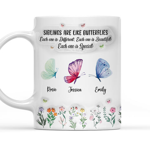 Siblings Are Like Butterflies - Personalized 3D Inflated Effect Mug